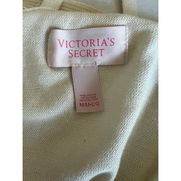 Victoria's Secret Cream All Cotton Wrap Around Tie Waist Kimono Bride Robe M/L - Picture 9 of 10